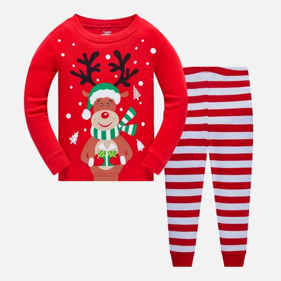 Popshion Toddler Boy 100% Cotton Christmas Pajamas Set Reindeer Pjs Size 10T