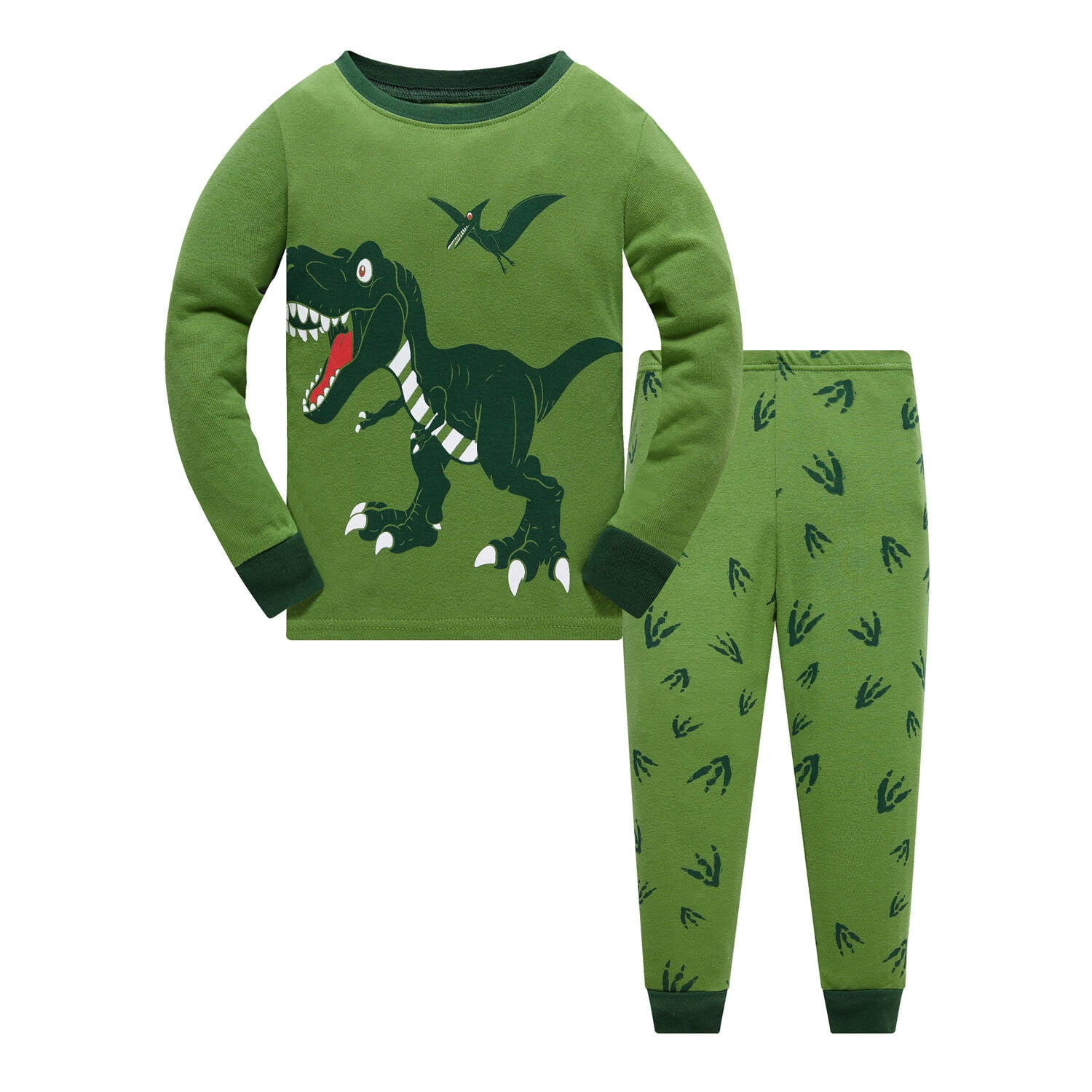 Popshion Toddler Boys Dinosaur 2 Piece Pajamas Set Long Sleeve 100% ...