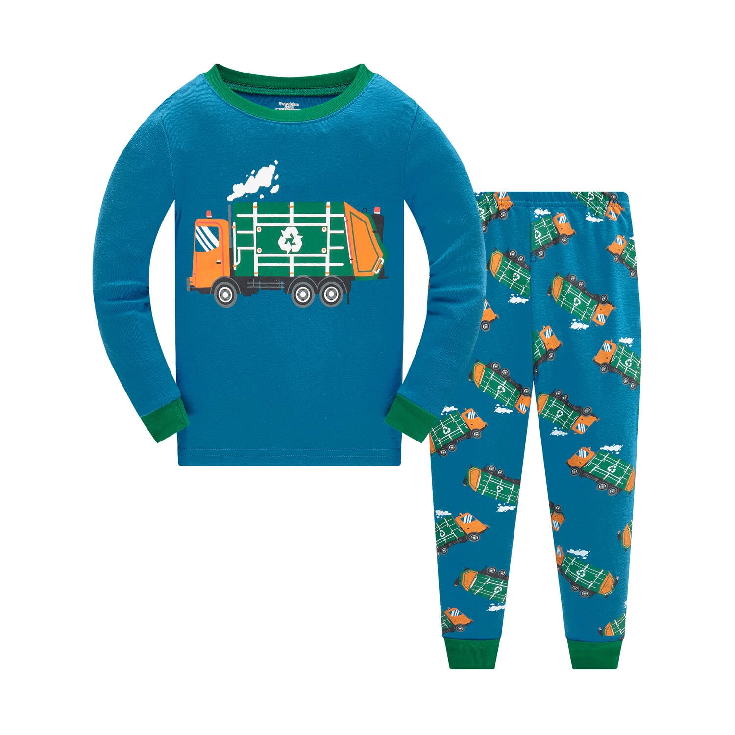 Popshion Toddler Boys Girls Pajamas Green Car Print 100 Cotton 2 Piece