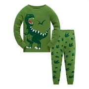 Popshion Toddler Boys Pajamas 100% Cotton T-Rex Dinosaur Sleepwear Clothes Sets(Green Dinosaur-6225 7 Years)