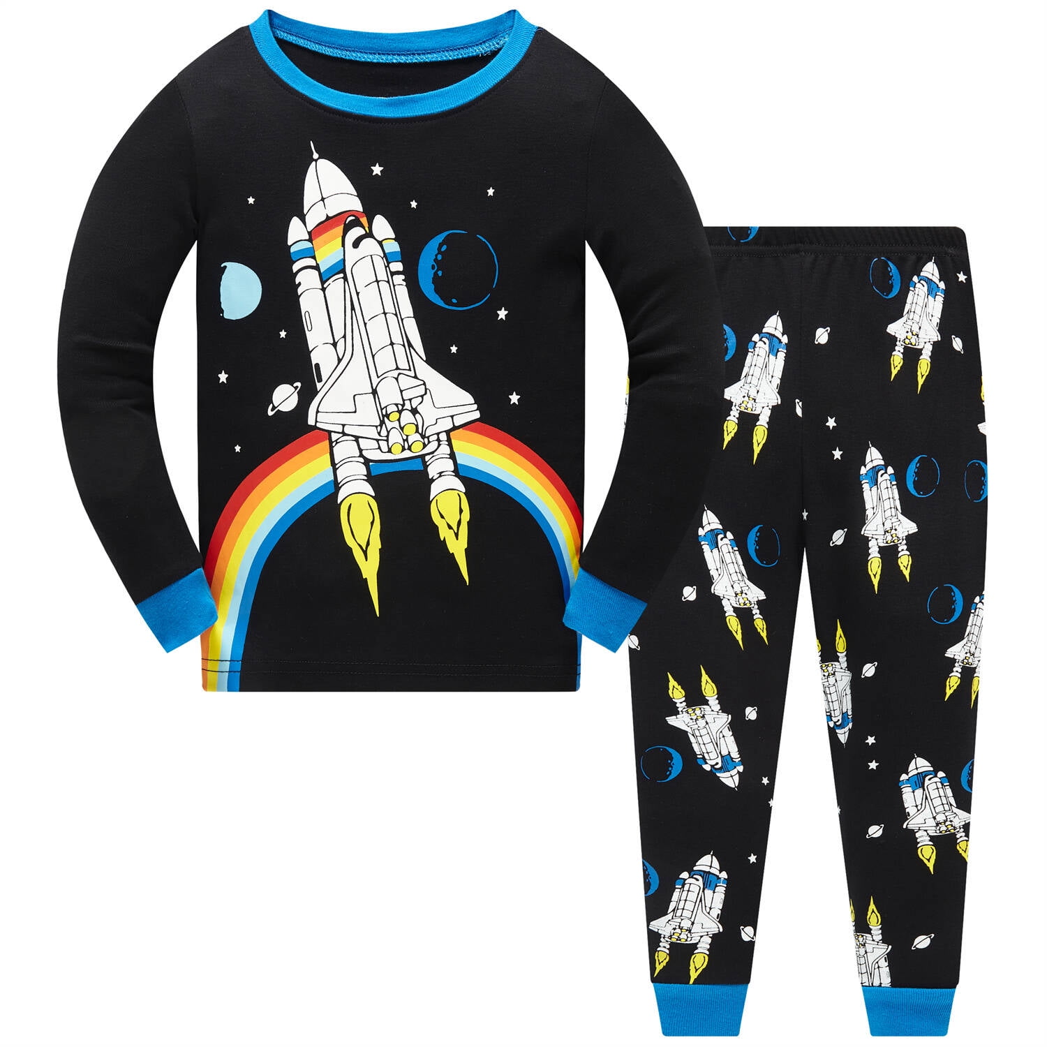 Popshion Toddler Boys Pajamas Spaceship Rainbow Print Kids 100 Cotton