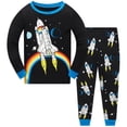 thumbnail image 1 of Popshion Toddler Boys Pajamas Spaceship Rainbow Print Kids 100% Cotton 2 Piece Long Sleeve Sleepwear Set 7T/6761, 1 of 7