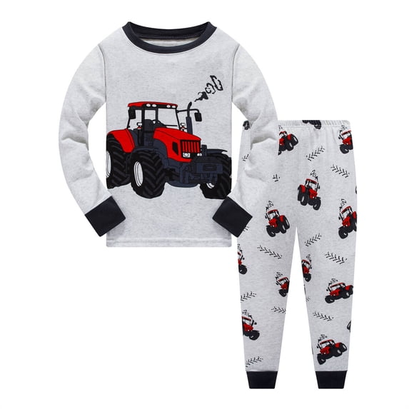 Popshion Toddler Boys Pajamas Tractor 100% Cotton Pjs 2 Piece Long Sleeve Sleepwear Kids Clothes Set 3T/6130