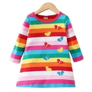 Popshion Toddler Girls Rainbow Shift Dress Long Sleeve Female Dress 18M-8Y