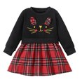 thumbnail image 1 of Popshion Toddler Long Sleeve Cat Embroidered Fake Two-Piece Plaid Dress Fall Winter Dress 18 Month-6T, 1 of 6