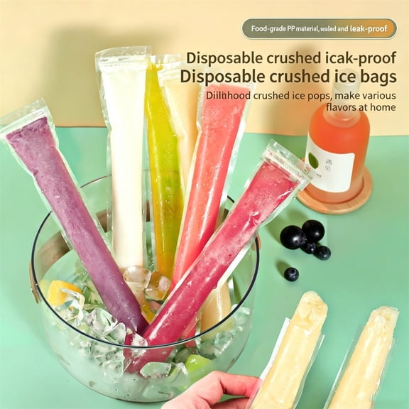 Popsicle B Disposable Thickened Ice Pop Pouches for DIY Homemade Healthy Treats, BPA-Free Plastic Zip Sleeves, Versatile Kitchen Snack Maker Tool B268_Multicolor