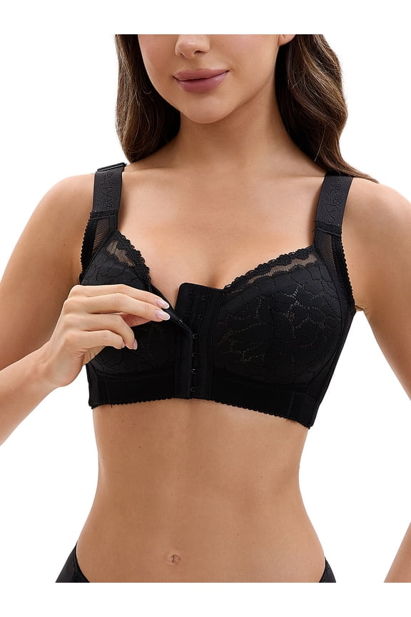 Women's Lace Front Closure Full Coverage Minimizers Wirefree Wide Straps Soft Bras C 38 Black