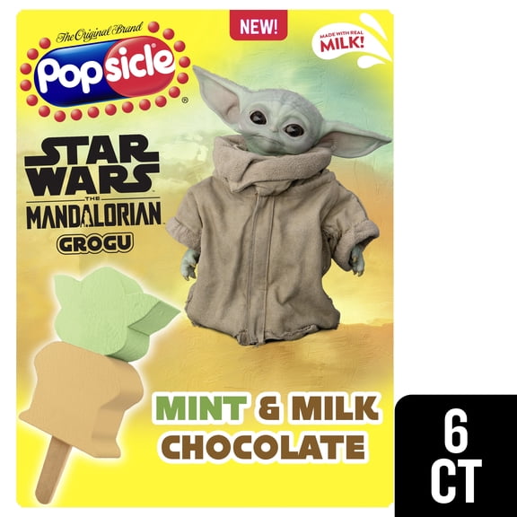 Popsicle Star Wars the Mandalorian Grogu Mint and Chocolate Ice Cream Bars Frozen Desserts, 6 Count