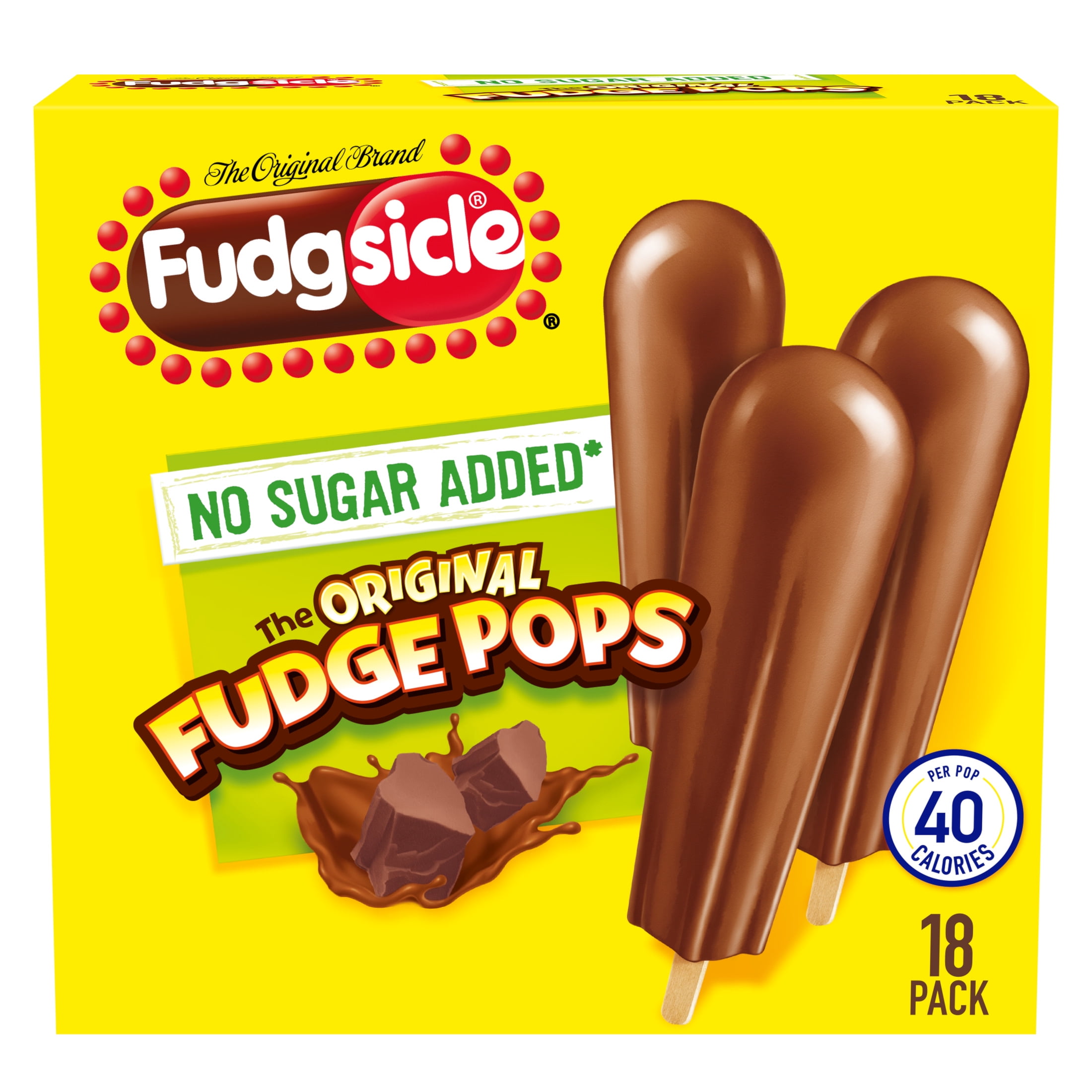Popsicle Fudgsicle No Sugar Added Original Fudge Pops 29.7 fl oz, 18