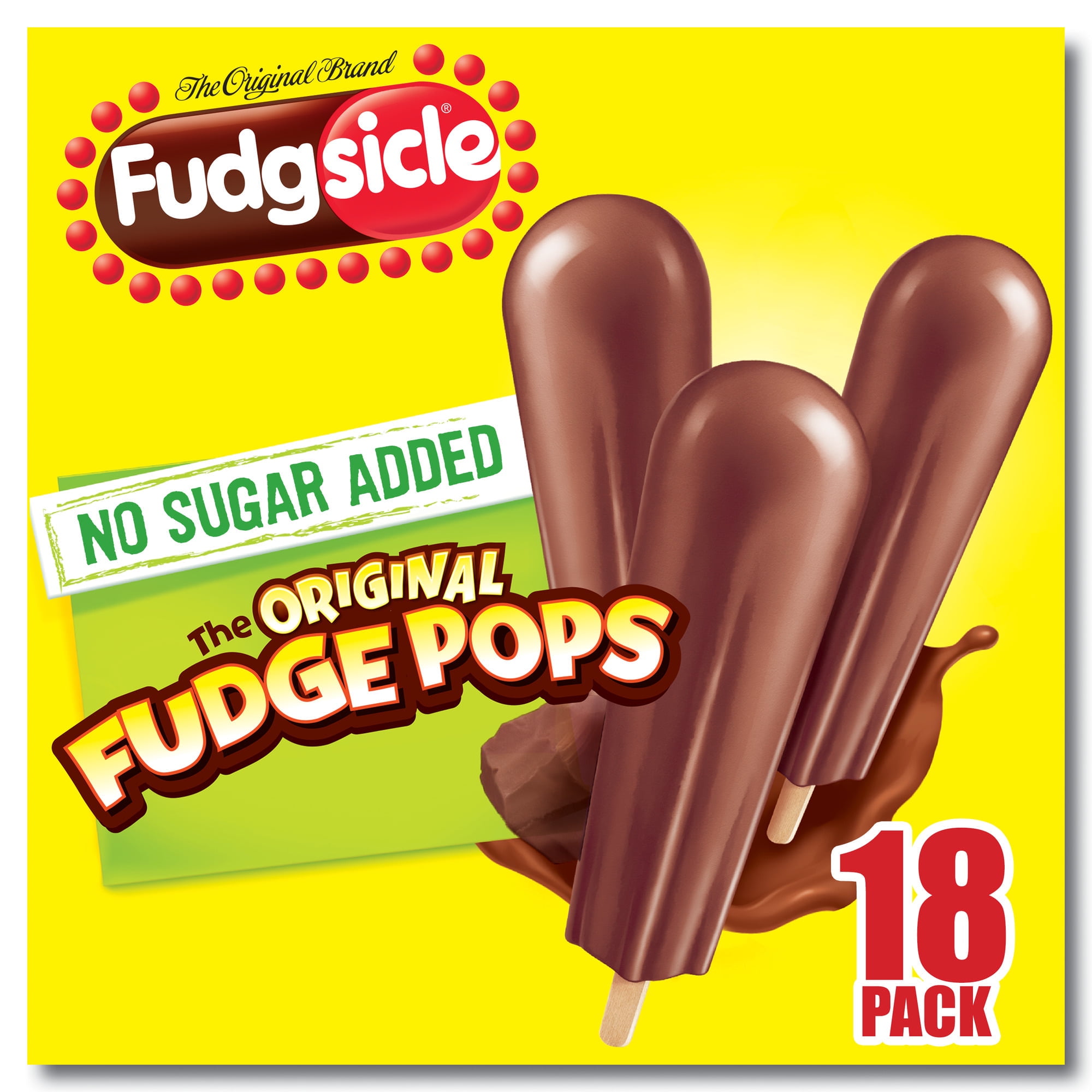 Popsicle Fudgsicle No Sugar Added The Original Fudge Pops Popsicles Ice Pops, 1.65 fl oz, 18 Count