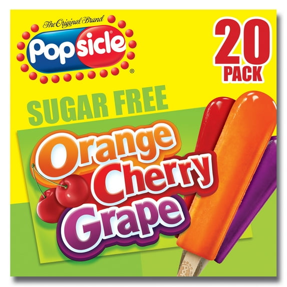 Popsicle Ice Pops Sugar Free Orange Cherry Grape 20 ct