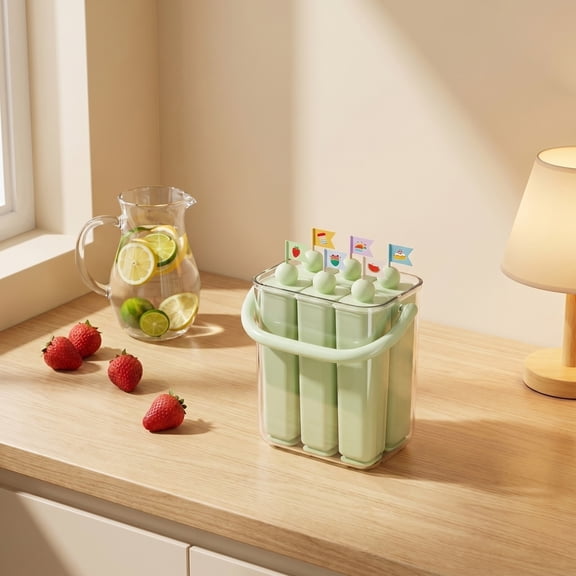 Popsicle Maker, 6 Pack Green Grade Popsicle Mold Set, Stackable Ice Pop Molds with Partitioned Storage Case, Easy Release Popsicle Molds No Sticking, 4.5X3.5X4.5 Inch Freezer Safe