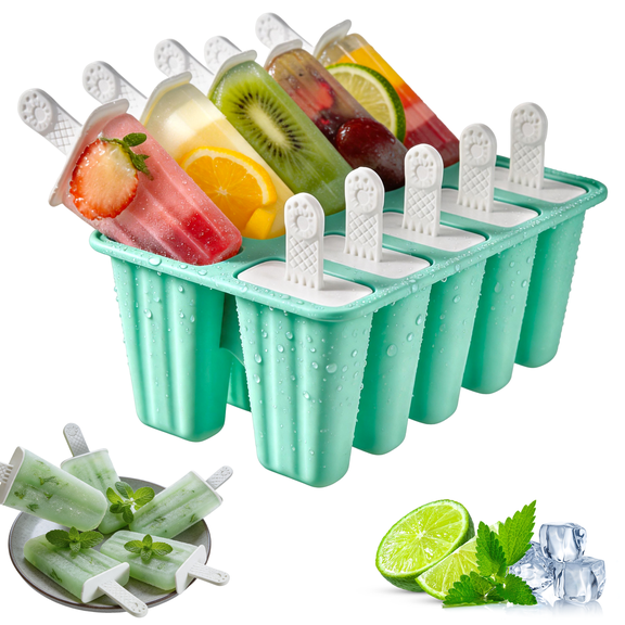 Popsicle Molds, 10 Cavity Silicone Freezer Molds with 10 Sticks, Popsicle Maker Reusable Easy Release Ice Pop Maker, DIY Ice Pop Mold for Kids Teens Adult
