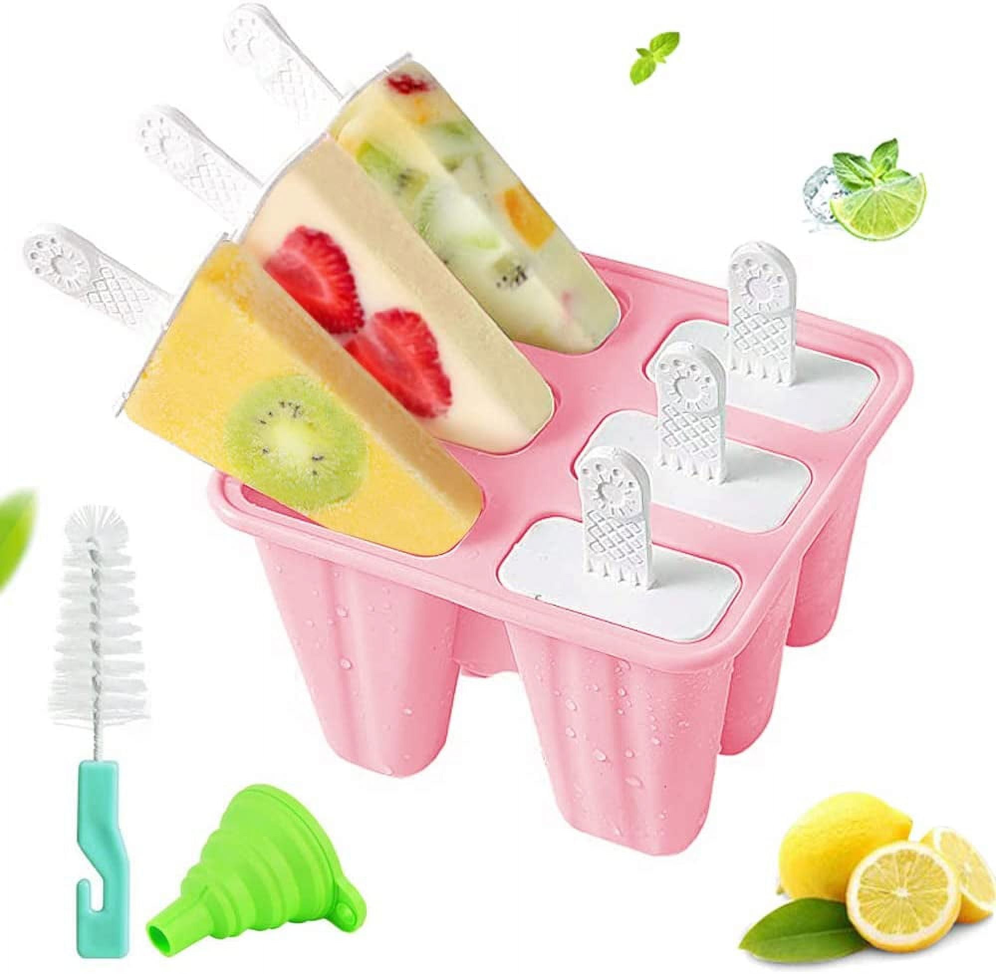 Popsicle Molds 6 Ice Pop Mold Reusable Ice Cream Maker Set with Funnel  Brush