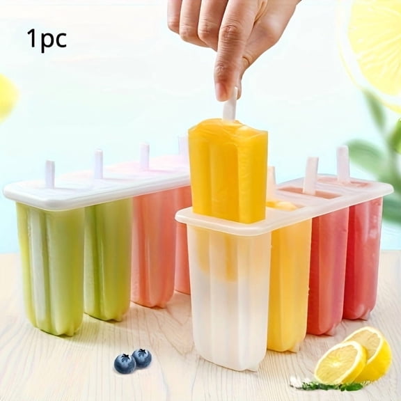 Popsicle Molds for Kids, 4-Cavity Silicone Ice Cream Mold with Lid, BPA-Free Reusable Ice Pop Maker, Homemade Frozen Yogurt, Juice Popsicle Mold, Easy Release Cake Pop Mold