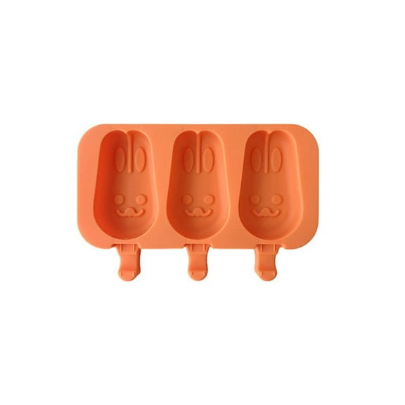 Popsicle Molds ,Rabbit Shape Popsicle Mold Silicone 3 Cavities Ice Cream Mold,for Kids Adults Ice Cream DIY Popsicle,Cake Pop, Ice Pop, Cakesicles(Orange)