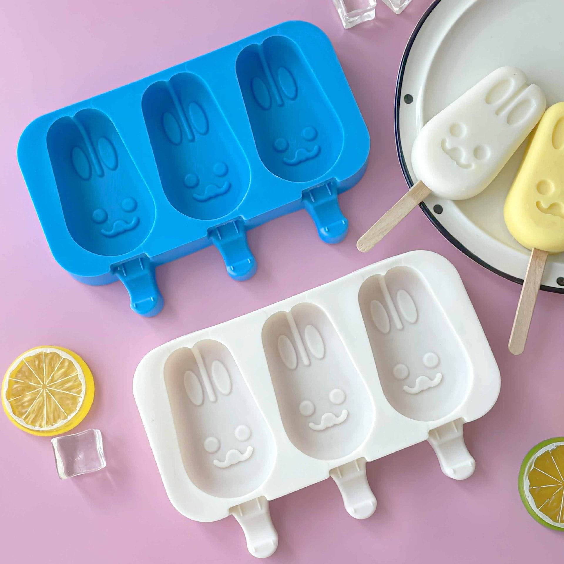 Popsicle Molds ,Rabbit Shape Popsicle Mold Silicone 3 Cavities Ice ...