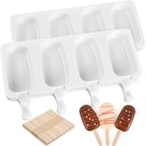 SUSWIM Popsicle Molds Set of 2, Ice Pop Molds Silicone 4 Cavities Ice Cream Oval Cake Pop Mold with 50 Wooden Sticks for DIY Popsicle, Clear (White）