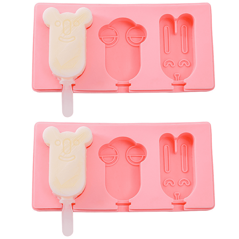 Popsicle Molds Silicone with Lid 2 Pack, Ice Cream Mold 3 Cavities Cute  Cartoon Ice Pop for Kids DIY Homemade Ice Bar Popsicle Maker Easy  Release,No. 4 Bear + Yellow Man + Rabbit 