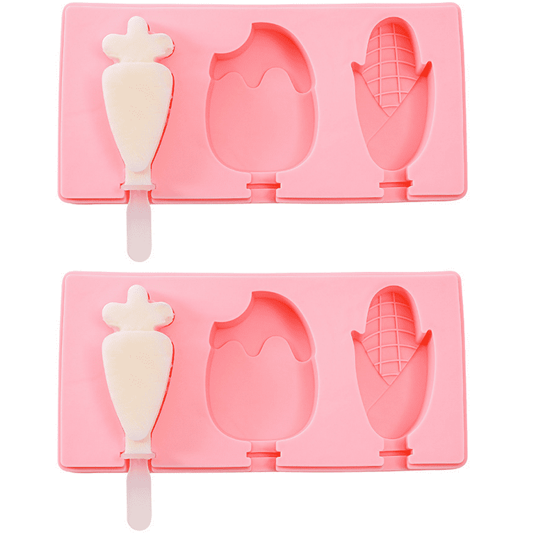 Popsicle Molds Silicone with Lid 2 Pack, Ice Cream Mold 3 Cavities Cute  Cartoon Ice Pop for Kids DIY Homemade Ice Bar Popsicle Maker Easy  Release,No. 3 carrot + strawberry + corn 