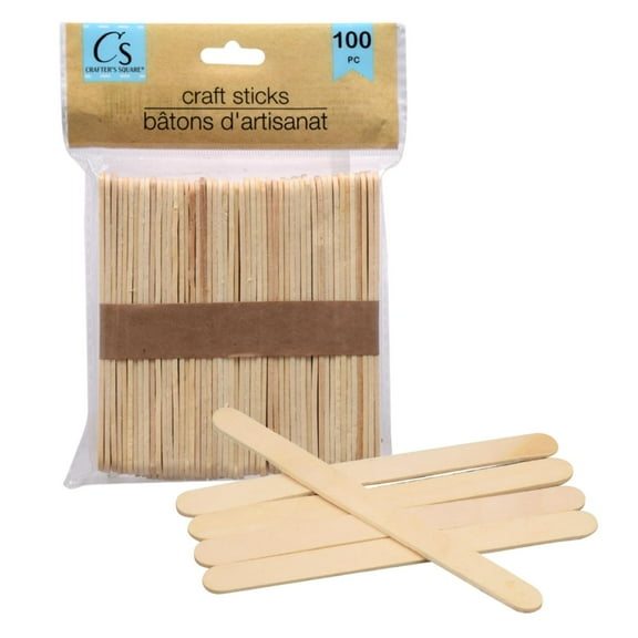 Popsicle Sticks 100 Pieces Crafter's Square Natural Woods Stick for Ice Cream & Popsicle Making Mixing DIY Arts & Crafts Plant Labels Multipurpose Accessories Home School Projects and More