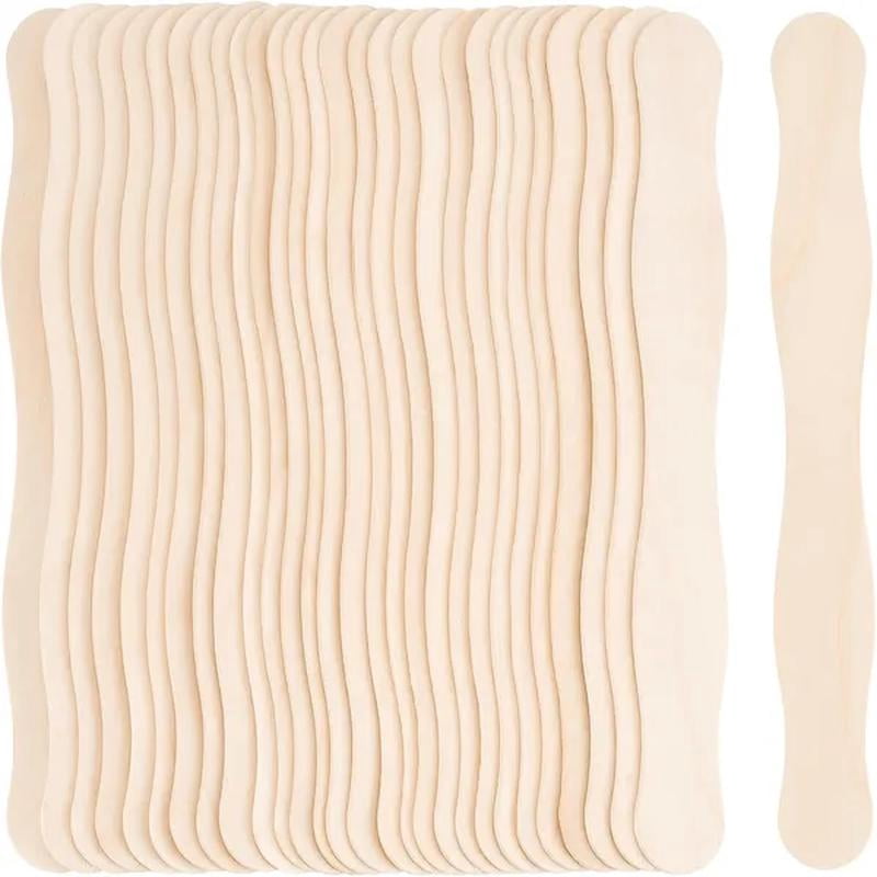 Popsicle Sticks, Wooden Sticks for Arts Crafts, Wavy Handles for Wedding Fans