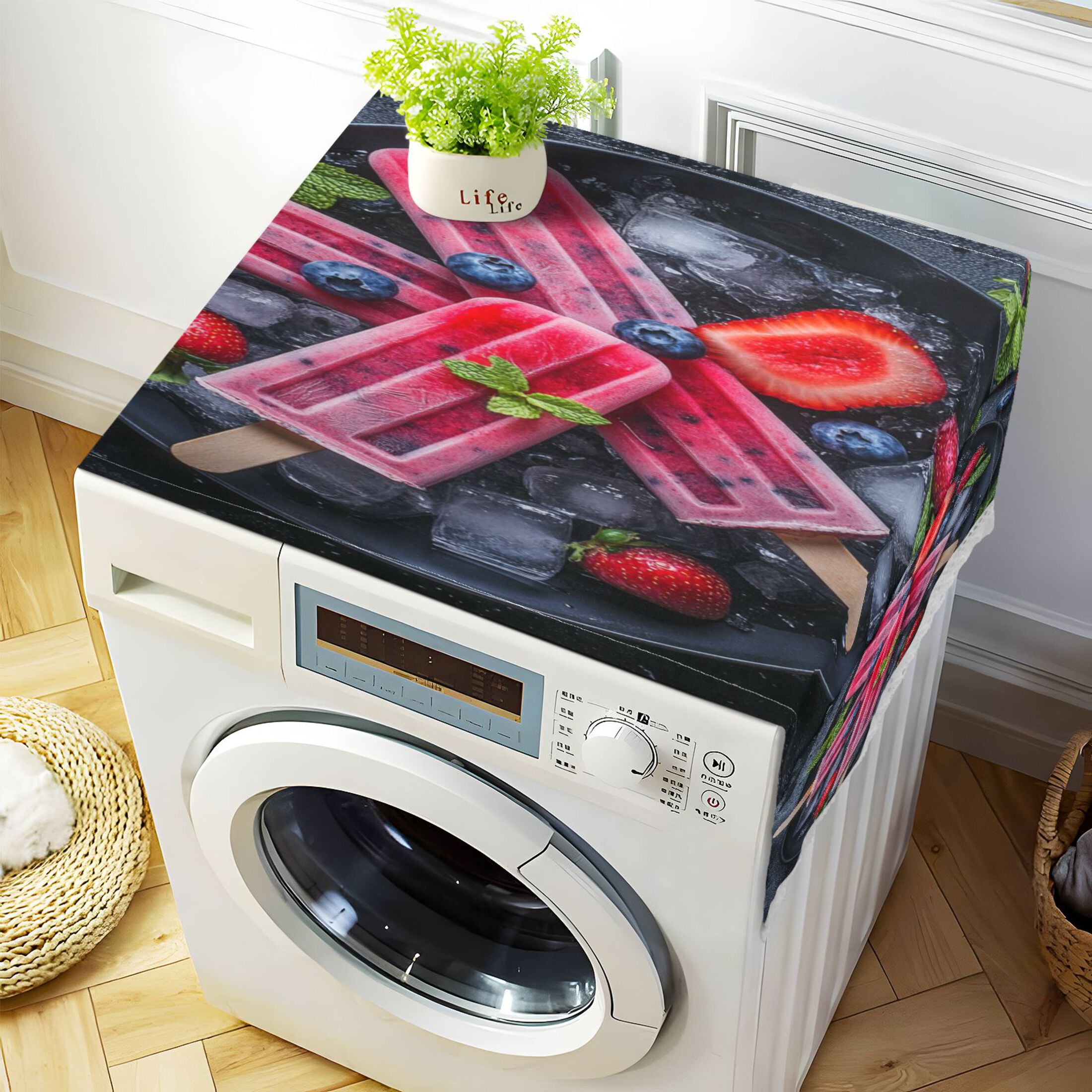 Popsicles Fruit BowlWasher and Dryer Covers Dust-Proof and Oil Resistant Fridge Cover with 4 Storage Pockets Washing Machine Top Cover for Laundry Kitchen Home 51.2 x 22 In