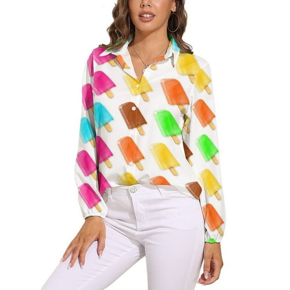 Popsicles Long Sleeve Blouse Woman Streetwear Casual Shirts Summer Oversize Woman Streetwear Clothing Birthday Present