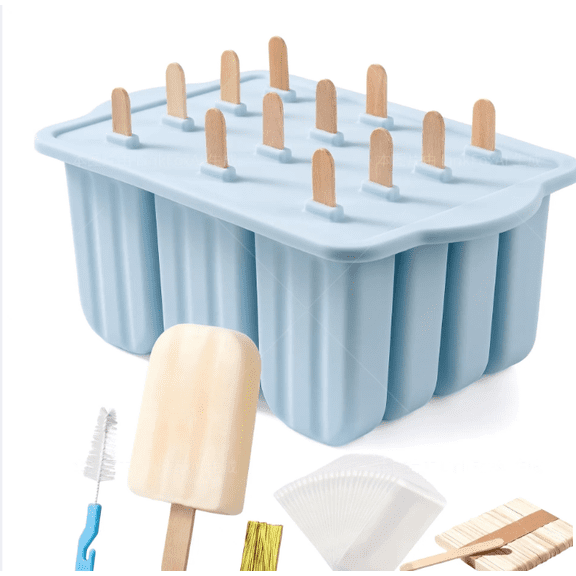WZB Silicone Ice Pop Mold, 12Cavity EasyRelease BpaFree Homemade Maker with 50 Wooden Sticks .