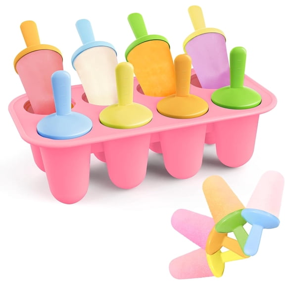Popsicles Molds Silicone, 8 Pieces BPA-Free Ice Pop Mold, Reusable Mini Toddler Popsicle Molds with Sticks, Homemade Small Popsicle Mold for Kids (Pink)