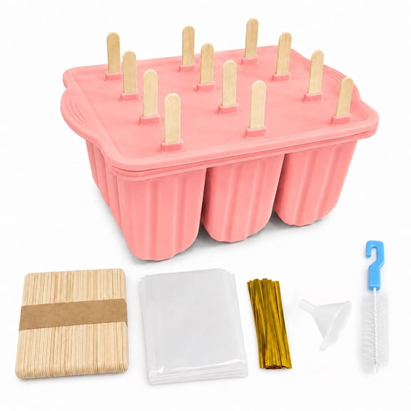 Popsicle Molds Silicone Popsicle Maker Homemade Ice Pop Mold Ice Pop Maker 12 Pieces Pink