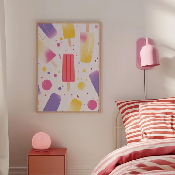 Popsicles Nursery Art Colorful Ice Cream Illustration Playroom Decor, Unframed Paper Poster 8x10in