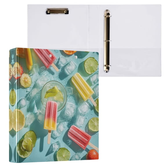 Popsicles and Fruit Slices 3 Ring Hardcover Binders 1.5in Round Rings for Letter-Size Folder Paper Organizer Pockets for Office Student Recipe