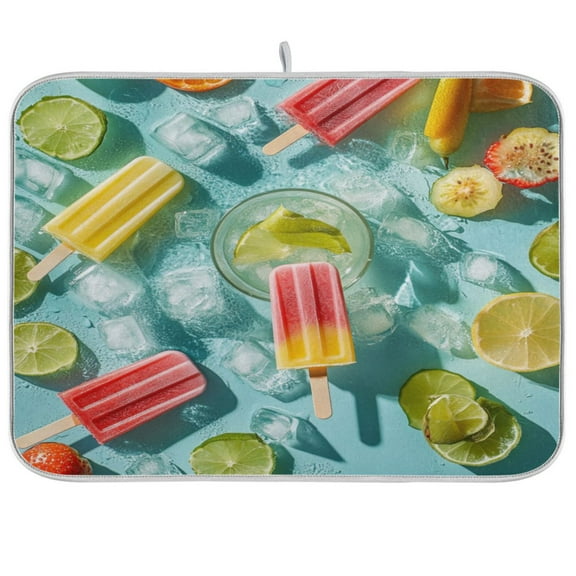 Popsicles and Fruit Slices Dish Drying Mat Kitchen Mats Microfiber Counter Absorbent Dish Pad Drainer Rack