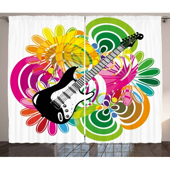 Ambesonne Popstar Party Curtains 2 Panel Set, Hawaiian Colorful, 108" x 90", Multicolor