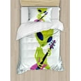 thumbnail image 1 of Popstar Party Duvet Cover Set, Cartoon Alien Character Playing Electric Guitar Music Monster, Decorative 2 Piece Bedding Set with 1 Pillow Shams, Twin Size, Apple Green Navy Blue, by Ambesonne, 1 of 3