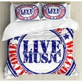 thumbnail image 1 of Popstar Party Duvet Cover Set, Grunge Damaged Looking Welcome Live Music Rubber Stamp Festival, Decorative 3 Piece Bedding Set with 2 Pillow Shams, Queen Size, Blue Red White, by Ambesonne, 1 of 3