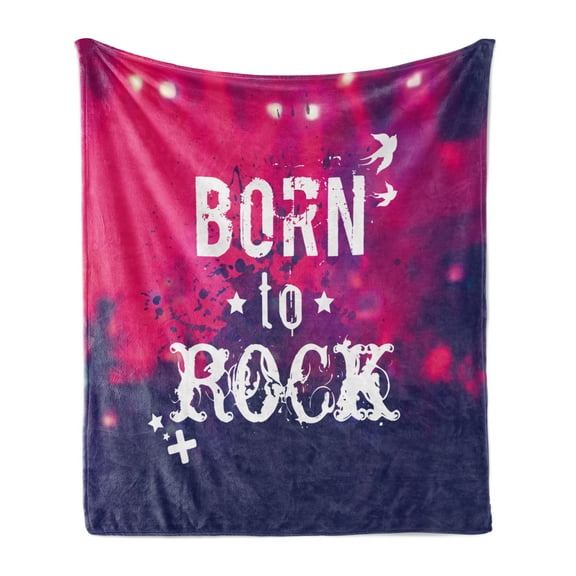 Popstar Party Soft Flannel Fleece Throw Blanket, Blurred Splashy Rock Concert Stage and Crowd Grunge Phrase Print, Cozy Plush for Indoor and Outdoor Use, 50" x 60", Pink Purple, by Ambesonne