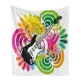 thumbnail image 1 of Popstar Party Soft Flannel Fleece Throw Blanket, Hawaiian Abstract Composition Colorful Leaves and Guitar Instrument, Cozy Plush for Indoor and Outdoor Use, 50" x 60", Multicolor, by Ambesonne, 1 of 6
