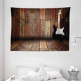 thumbnail image 1 of Popstar Party Tapestry, Electric Guitar in the Wooden Room Country House Interior Music Theme, Wall Hanging for Bedroom Living Room Dorm Decor, 80W X 60L Inches, Brown Black White, by Ambesonne, 1 of 2