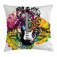 thumbnail image 1 of Popstar Party Throw Pillow Cushion Cover, Abstract Floral Composition with Vibrant Colors Circles and Electric Guitar, Decorative Square Accent Pillow Case, 20 X 20 Inches, Multicolor, by Ambesonne, 1 of 2