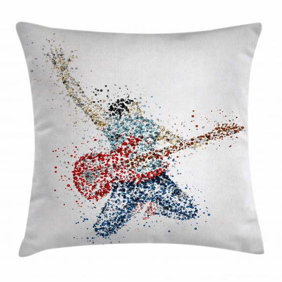 Popstar Party Throw Pillow Cushion Cover, Abstract Guitarist from Circles Colorful Dots Energetic Performer Man Print, Decorative Square Accent Pillow Case, 24 X 24 Inches, Multicolor, by Ambesonne