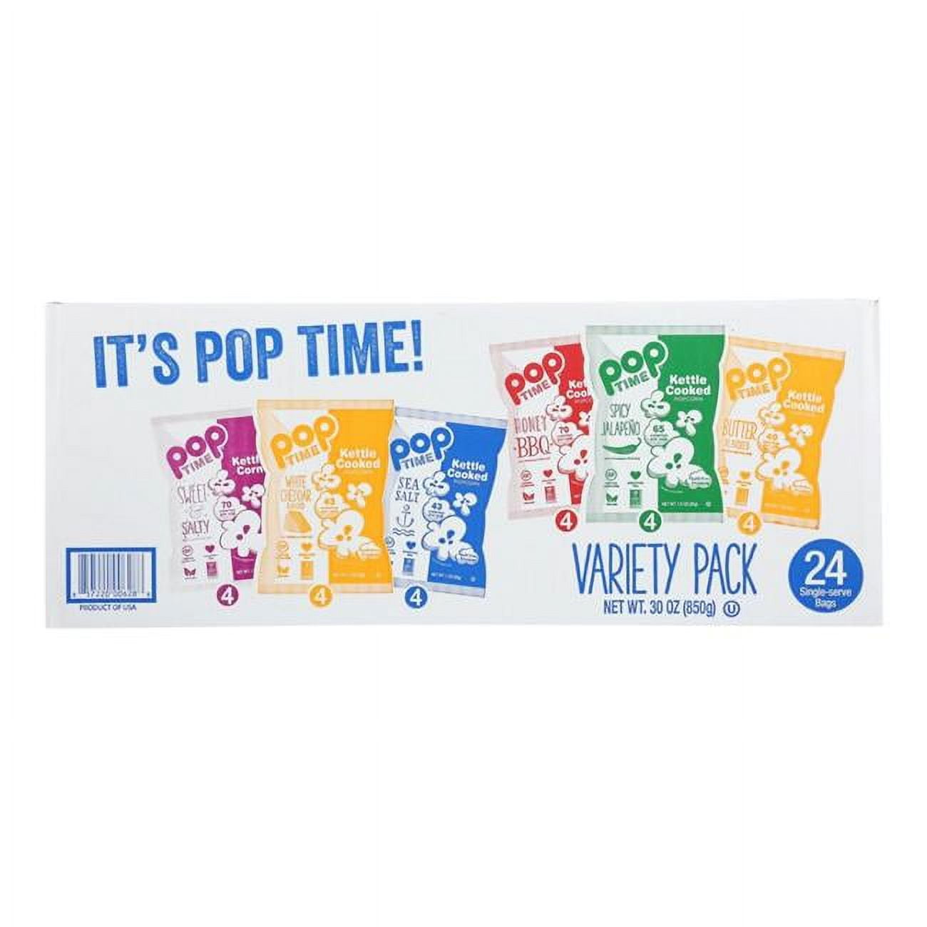 Poptime Kettle Cooked Popcorn, Variety Pack, 24 Ct, 30 oz