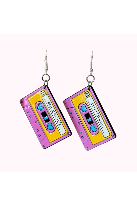 Poptopping Pink Vintage Tape Print Earrings