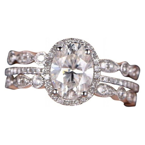 Popular 2.25 Carat Man made diamond moissanite & Man made diamond moissanite Engagement Trio Ring Set with 18k Gold Plating