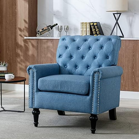 Popular Accent Chair, Comfy Reading Chair, Vintage Tufted Armchair with Ergonomical Roll Arms, Upholstered Single Sofa Chair for Bedroom Living Room Office$$Furniture