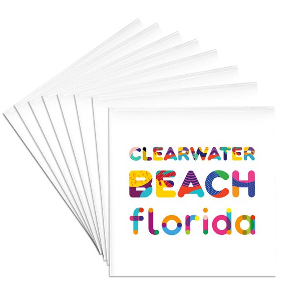 3drose, Popular American Beaches. Clearwater Beach, Florida Colorful Text Art, Set of 8 Ceramic Tile Coasters