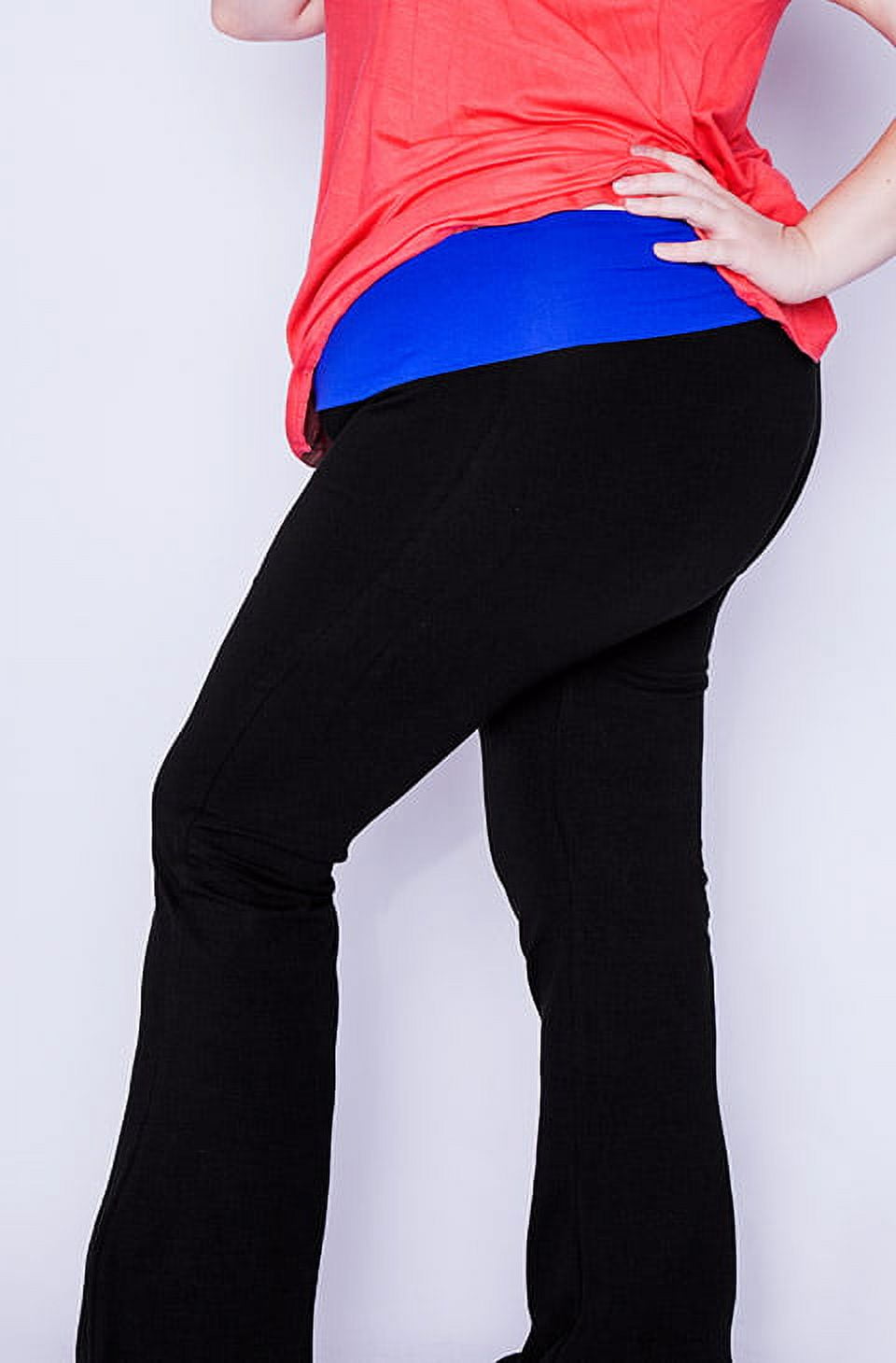 Popular Basics Women s Cotton Yoga Pants With Fold Down Waist BlkRedcoral 2X Walmart