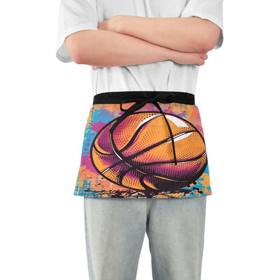 Popular Basketball Server Apron with 3 Pockets Waterproof Waitress Waist Short Apron for Man Woman 12 Inches