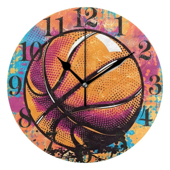 Popular Basketball Wall Clock 9.8 inch Battery Operated Clocks Non-Ticking Silent for Bedroom Office Kitchen Living Room